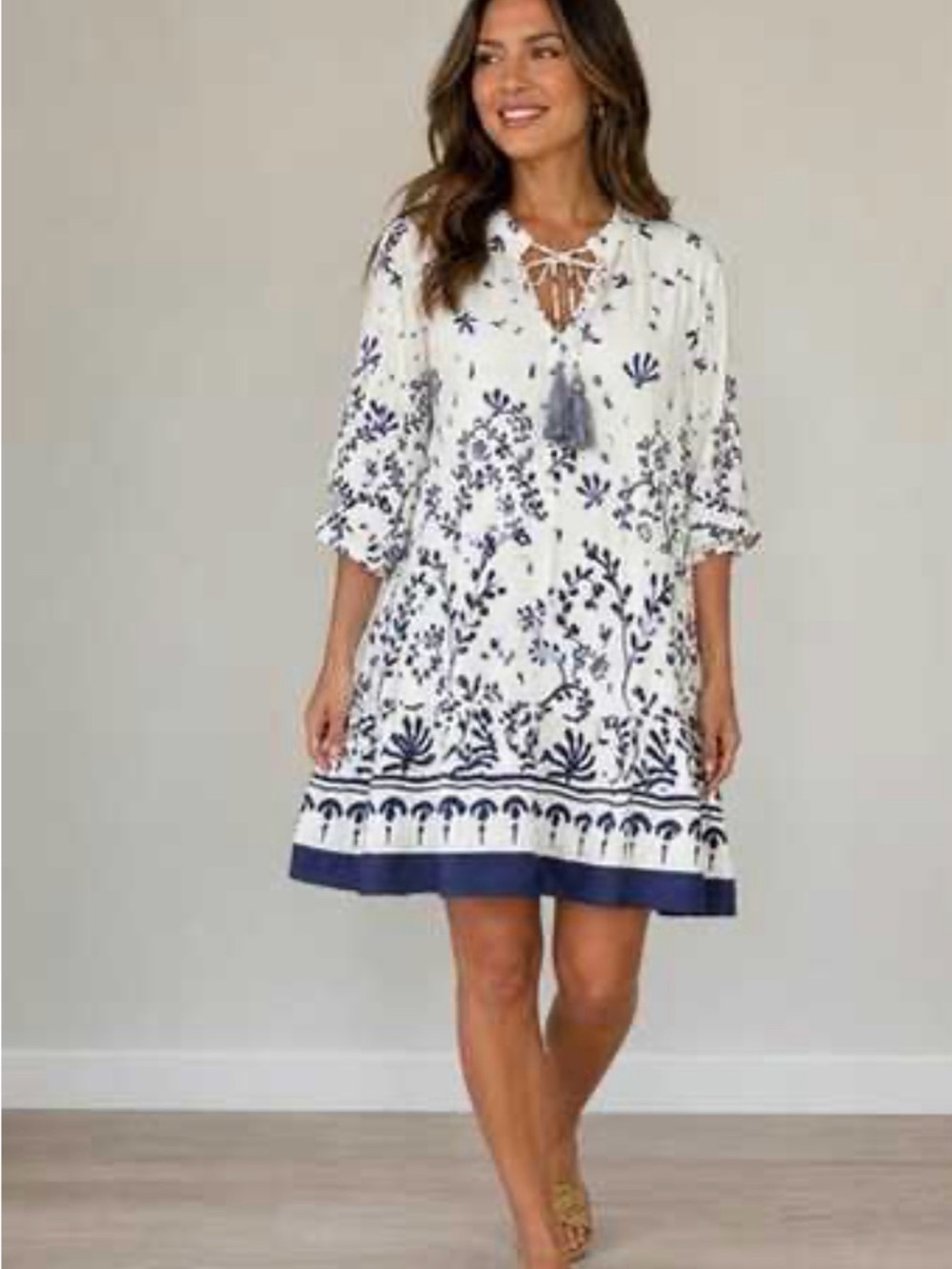 Zara White Dress with Navy Floral Embroidery SZ XXL